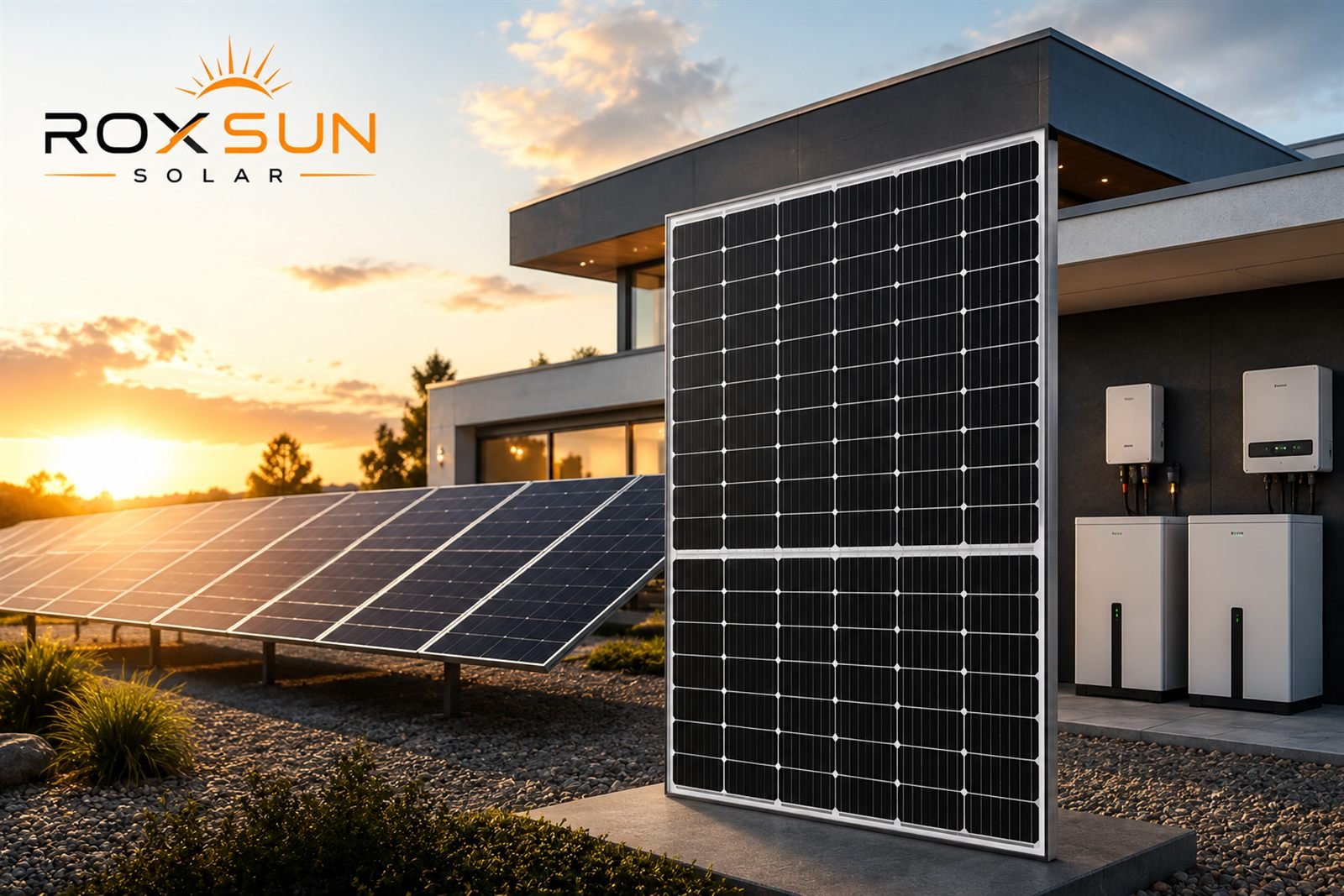 RoxSun 585 W module at a home with inverter and battery storage